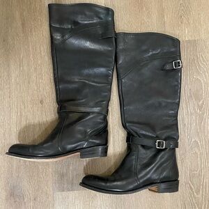 Frye Black Leather Tall Buckle Zip Up Riding Boots Women’s Size 8